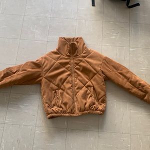 SHEIN Slant Pocket Drop Shoulder Zipper Corduroy Puffer Coat